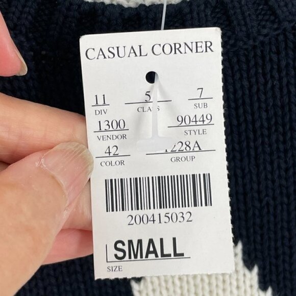 NWT Vintage Navy White Star Stripe Patriotic Cotton Pullover Crew Sweater Small - Picture 8 of 8